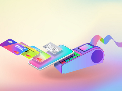 Bank terminal and contactless payment by smartphone illustration