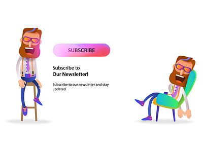 Web icons with a cartoon bearded man sitting on a chair and a su