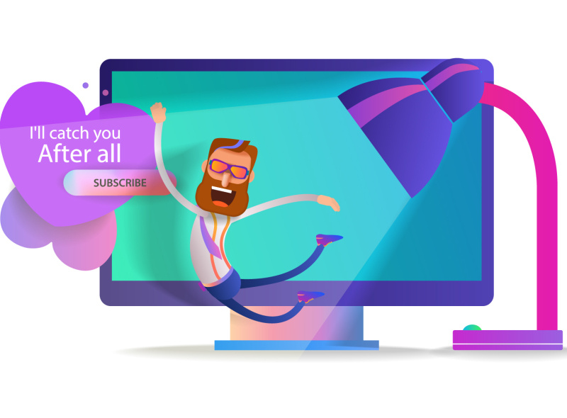 Cartoon man jumps out of the office computer screen by Palladadesign on