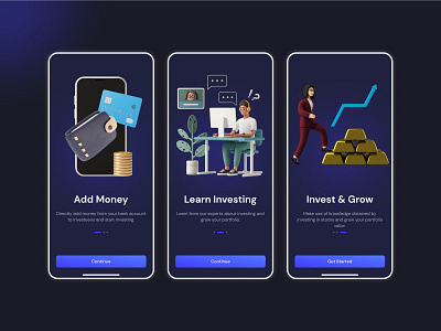 Investeen Onboarding Screen 3d 3d designs app app design app ui app ui design banking banking app branding figma finance app fintech fintech app fintech app ui minimal motion graphics stock stock exchange stock market ui