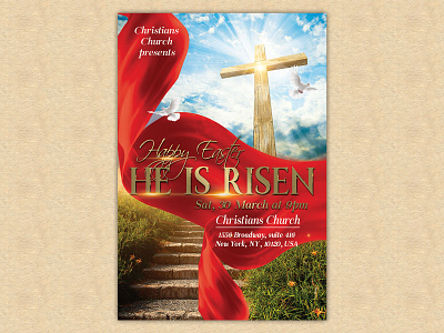 He Is Risen Happy Easter Church Flyer