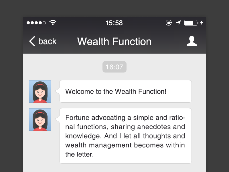 Customer Profile function gray red chat customer ui iphone telephone ux first profile