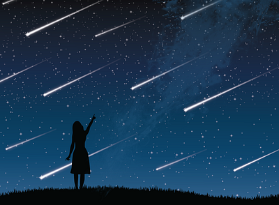 Meteor Shower adobe illustrator art digital illustration illustration meteor meteor shower night silhouette stars