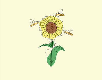 Sunflower and Bees adobe illustrator art bee bees digitalart flower flower art illustration lineart sun sunflower sunflower and bee