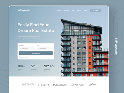 Propestate - Real Estate Website design header landing page minimalist property real estate ui web