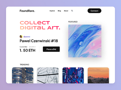 FoundRare - NFT / Non-Fungible Token Website blockchain blockchain design crypto cryptocurrency design ethereum header landing page nft nft design ui ui design ux design web