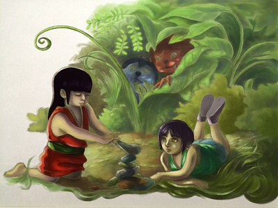 Red & Blue Ogre Folk Tale book illustration children book illustration fantasy art folk art illustration japanese art ogre