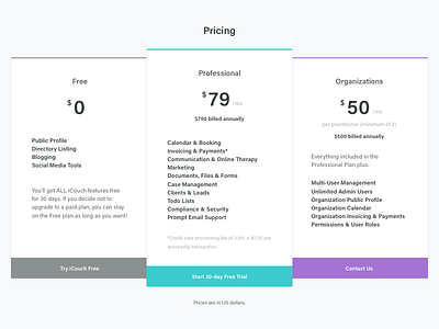 Pricing cards clean features interface list pricing table ui website