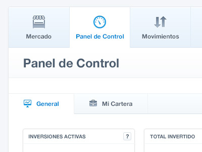 Control Panel blue button control control panel dashboard help icons interface market menu navigation panel portfolio stats tabs ui user interface