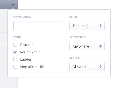 Filter dropdown check clean drop dropdown field filter keywords location menu select sign up sort type view white