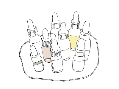 Serums beauty bottle ceramic cream illustration line drawing minimalist pipette plate potions serum skincare