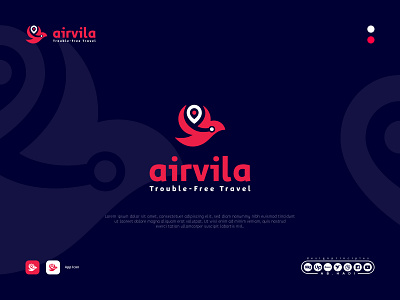 airvila Travel Logo app icon brand identity branding combinationmark logo creative logo flat logo fly hotel location logo logo concept logo design logo designer logo mark modern logo professional logo tour travel