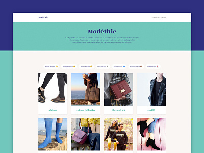 Modéthic - The vegan brands directory cards emoji ethic ethical fashion filters homepage sideproject vegan website