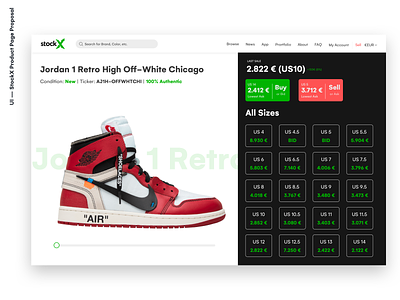 StockX Sneaker Product Page application design ecommerce product productpage sneaker sneakers stockx ui ux web webapp website