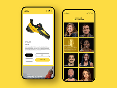 Product Page & Ambassadors Mobile climbing design mobile product page ui ux web yellow