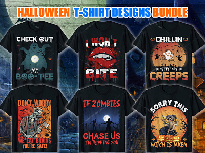 Halloween T-Shirt Designs Bundle branding design graphic design halloween merch by amazon motion graphics shirt vector t shirt t shirt art t shirt design t shirt design ideas t shirt design vector t shirt designer tshirts lovers