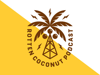 Rotten Coconut Podcast badge branding coconut icon lightning logo patch podcast tree tropical typography