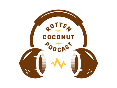 Rotten Coconut Podcast 2 badge coconuts headphones illustration lightning logo negative space podcast typography