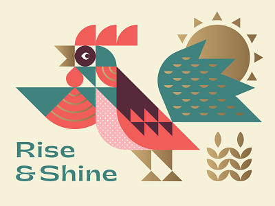Rooster animal bird branding color farm icon illistration logo rooster shapes sun texture typography wheat