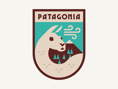 Patagonia Badge 3 badge branding color guanaco illustration llama logo mountain nature outdoors patch shapes trees wind