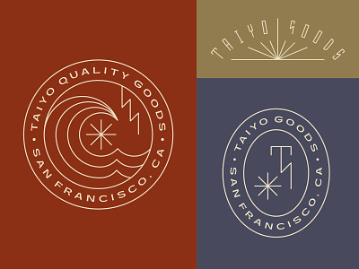 Taiyo Goods badge branding color icon lightning logo monogram patch sun typography wave