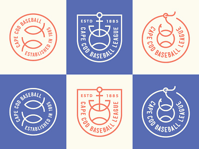 Cape Cod Baseball League Badges anchor badge baseball branding cape cod fish fishing hook icons logo nautical sports