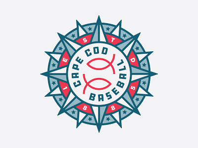 Cape Cod Baseball Badge badge baseball cape cod compass fish logo nautical ocean sea sports