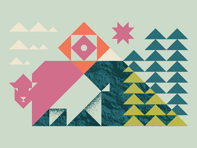 Triangle Nature Scene 2 animal bison buffalo color icons illustration mountain nature shapes texture trees triangles