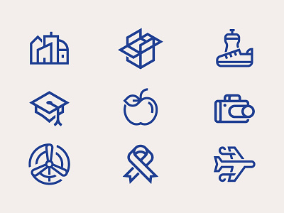 Simple Icons airplane apple bottle box buildings camera icons line ribbon shoe windmill