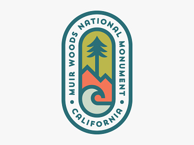 Muir Woods National Monument badge california icon logo mountains muir woods national park nature outdoors patch tree wave