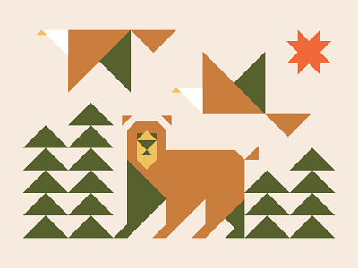 Triangle Nature Scene animals bear bird color eagle forest icons illustration nature outdoors shapes sun trees triangles