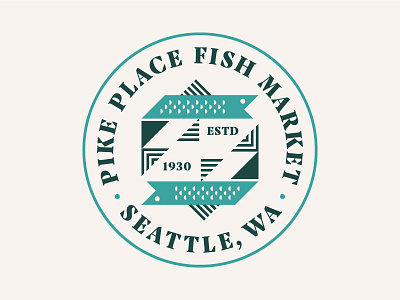 Pike Place Fish Market Badge animal badge brand branding fish icon logo ocean patch sea seattle shapes triangle washington
