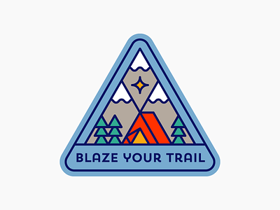 Camping badge camping forest icon line logo mountains nature outdoors patch star tent trees
