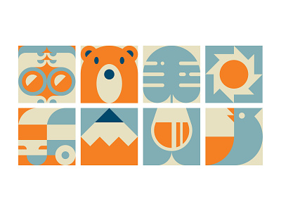 Icon Style bear beer binoculars bird bus color icons leaf logo pencil shapes square sun