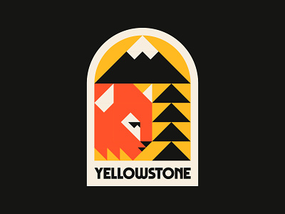 Yellowstone badge bison buffalo logo mountain national park nature outdoors patch shapes tree triangles typography yellowstone