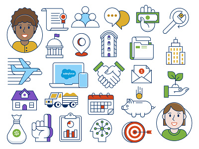 Icon Set airplane avatar building hands icon icons laptop logo money people person piggy bank wrench