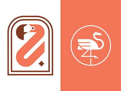 Flamingo Logos badge bird branding f flamingo icon identity illustration logo patch star
