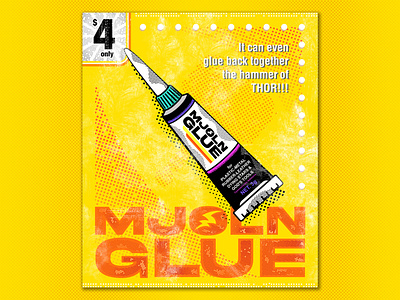 MJOLN Super Glue (Thor Inspired Illustration) ads advertisement advertising classic flat graphic design halftone illustration illustrator jane foster marvel poster thor vector yellow