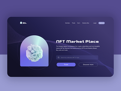 NFT marketplace clean dark mode design graphic design home page illustration logo ui ux vector webdesign