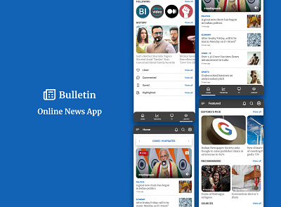 Bulletin - News App app bulletin design minimal news social typography ui uidesign uiux ux