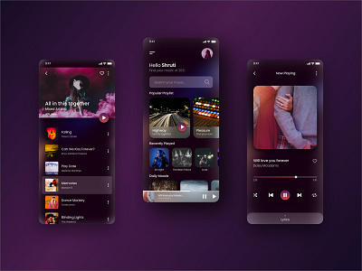 Music App Pages adobe xd app colorful glassmorphism minimal music musicapp ui uidesigner uidesing uitrend21 uiux