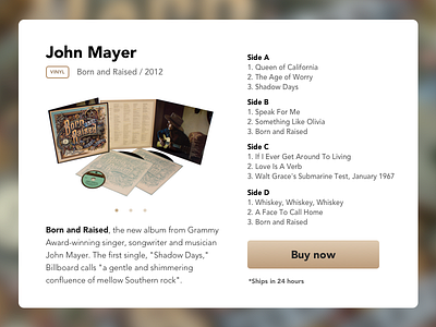 Day 002 - Product Card 30 days buy challenge john mayer ui vinyl