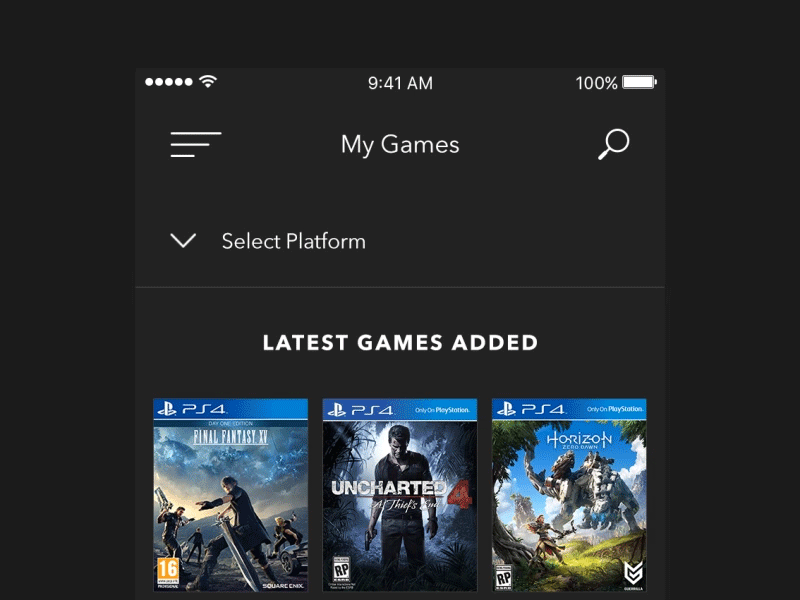 My Games animation app games gif ps4 switch ui ux xboxone