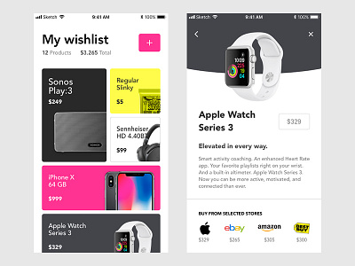 My wishlist app cards concept design mobile ui wishlist