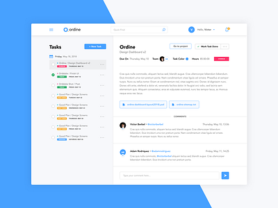 Ordine 2.0 clean dashboard design hours interface task manager ui ux