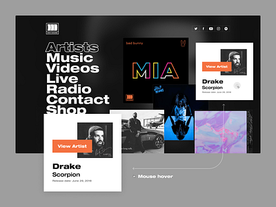 OVO Sound cards darkui drake hover landing page music redesign webdesign website