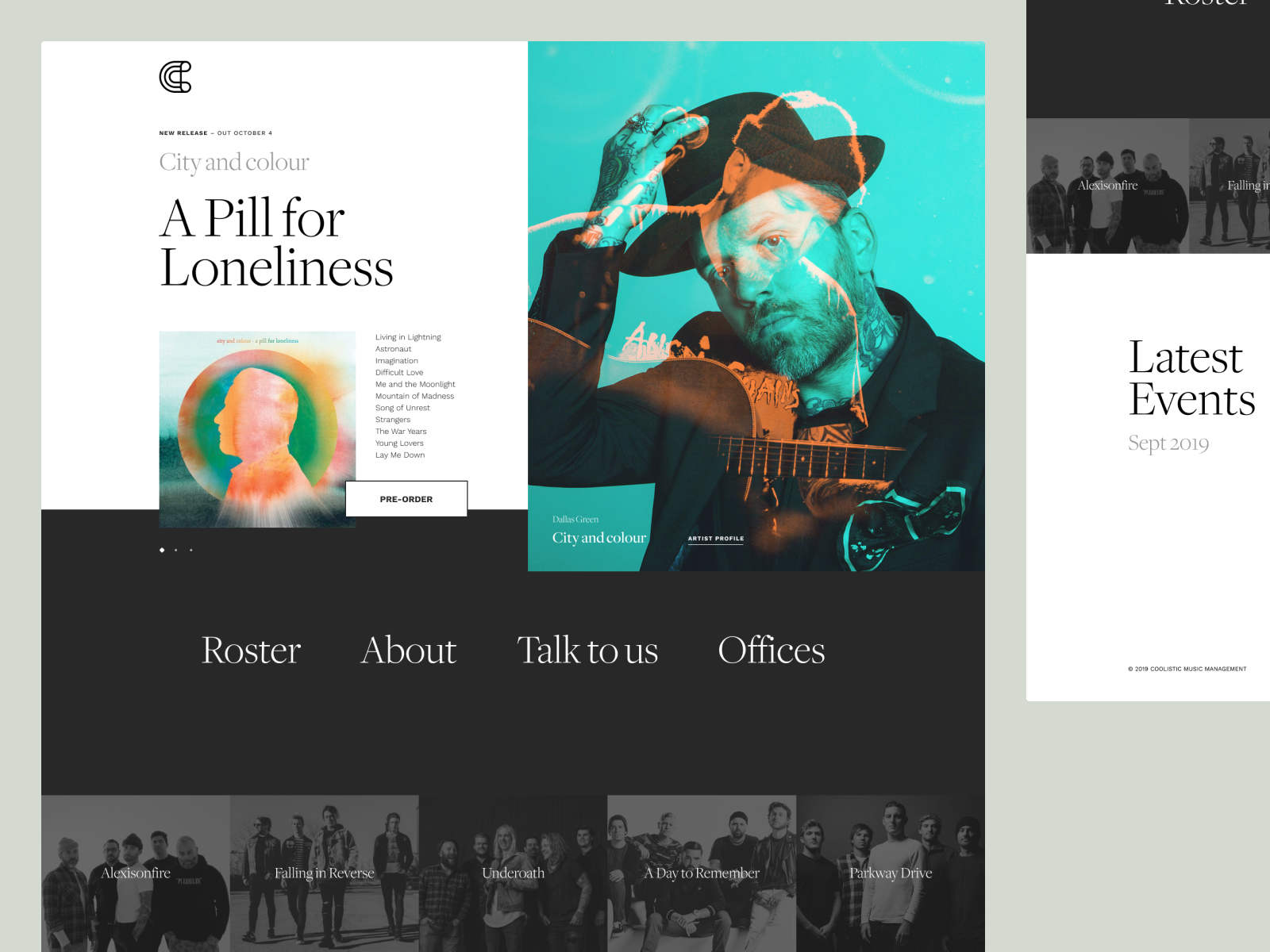 Artist Management site by Victor Berbel on Dribbble