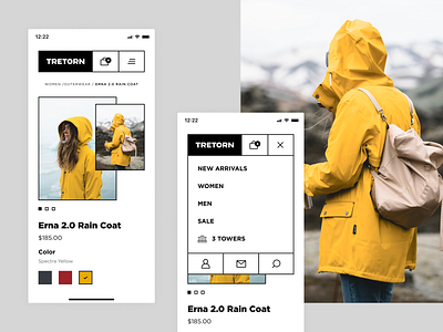 TRETORN Mobile concept design ecommerce mobilecommerce raincoat ui yellow