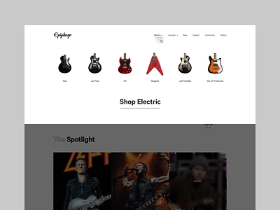 Epiphone concept epiphone guitar guitarbrand homepagedesign hovermenu landingpage menu music ui