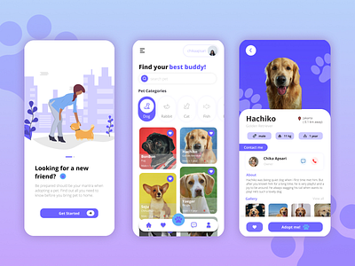 pet adoption app app design mobile ui